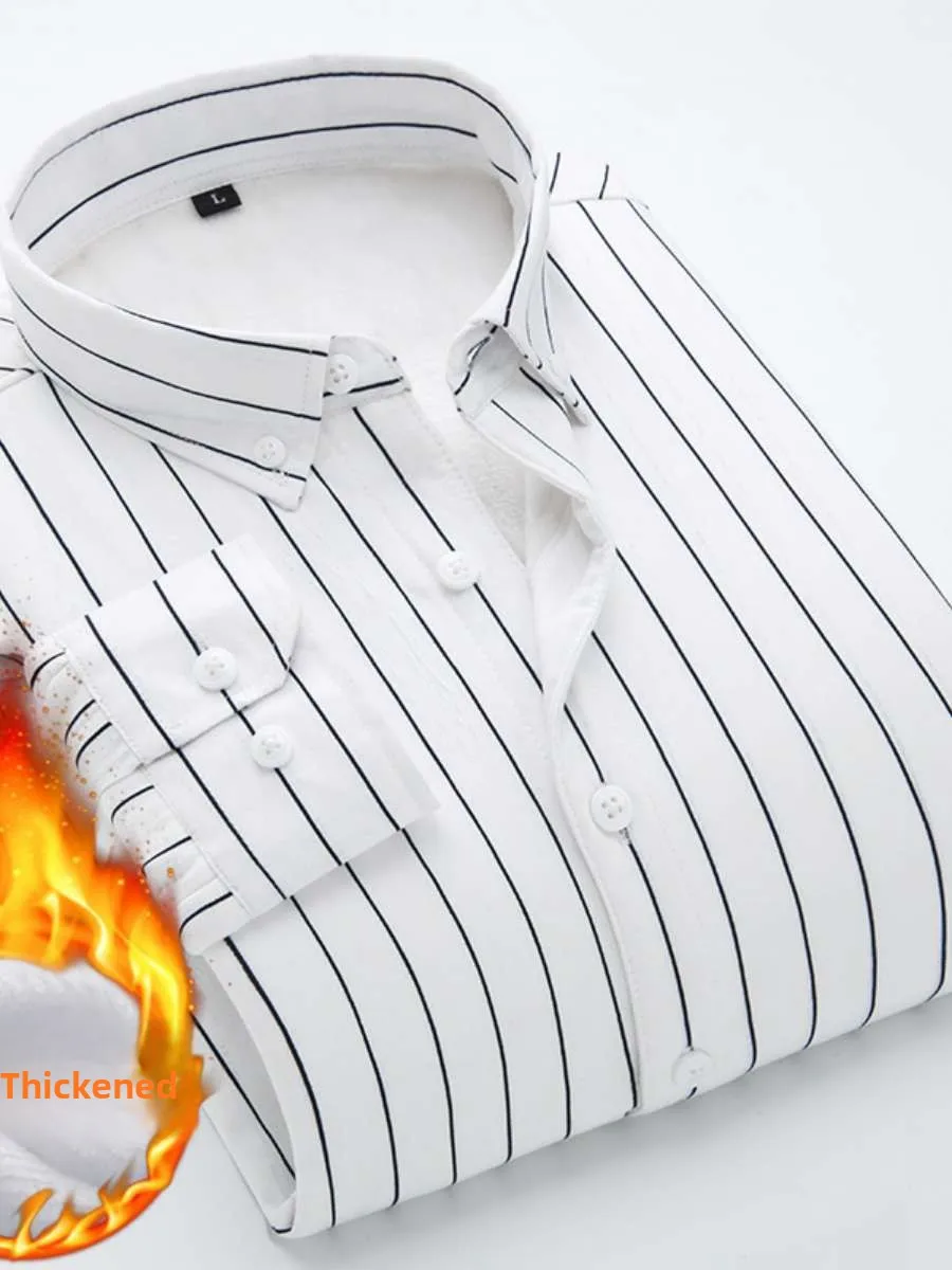 

Men's Winter Thiened Fce Lined Slim Fit irt Warm Striped Korean Sle Supply Trendy Tour ort Sve Stand Collar