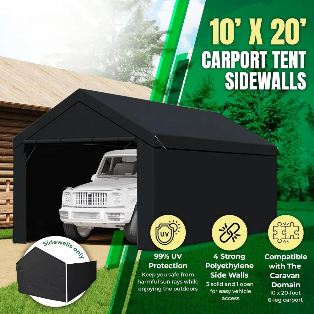 10 X 20 Foot Durable Sidewalls for Garage Carport Canopy Car Tent with Dual Zippers and Roll Up Door, Black (Sidewalls Only)