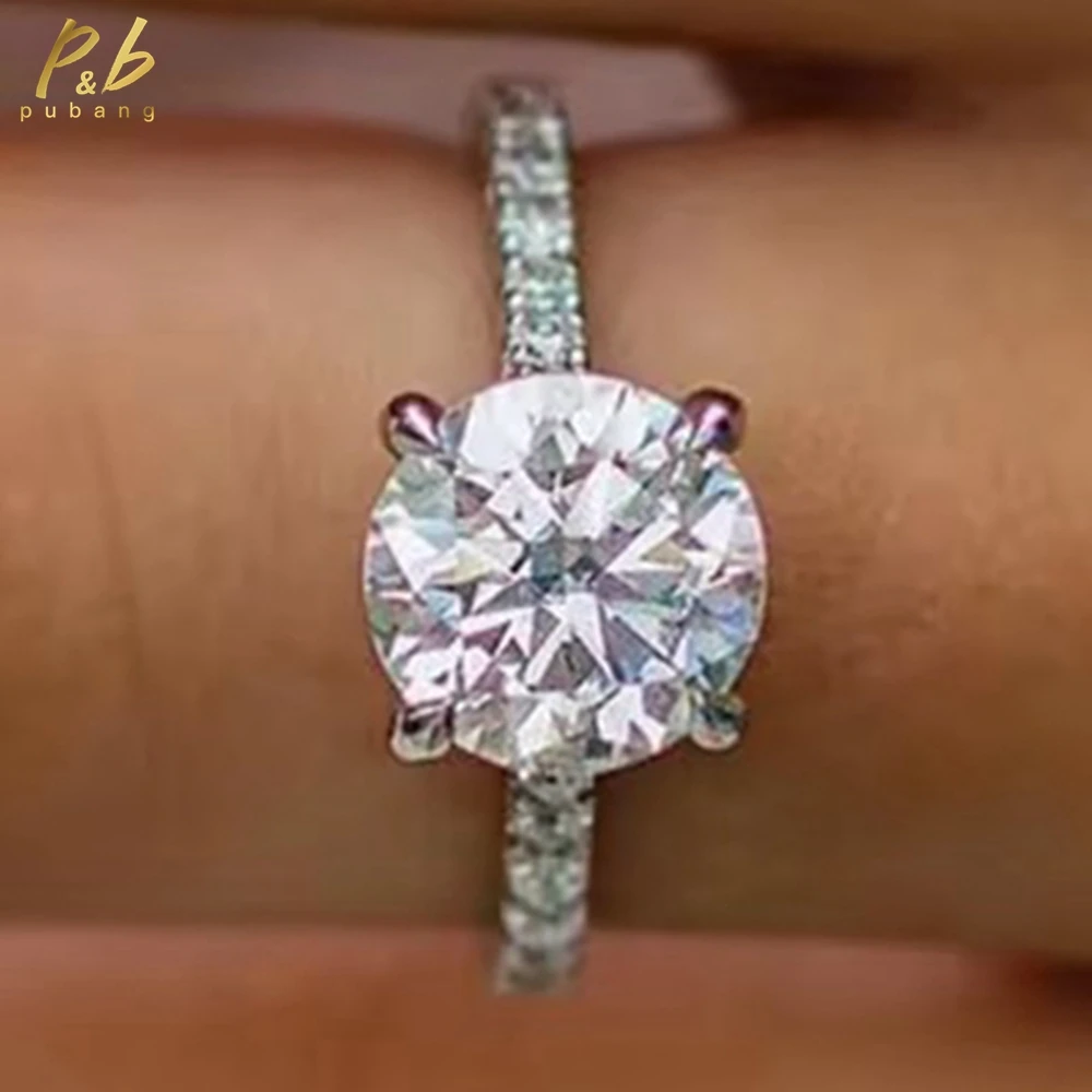 

PuBang Real Moissanite 18k Rose Gold Ring 9 CT Round Excellent Cut Moissanite Rings Eternity Wedding Engagement for Women Gifts