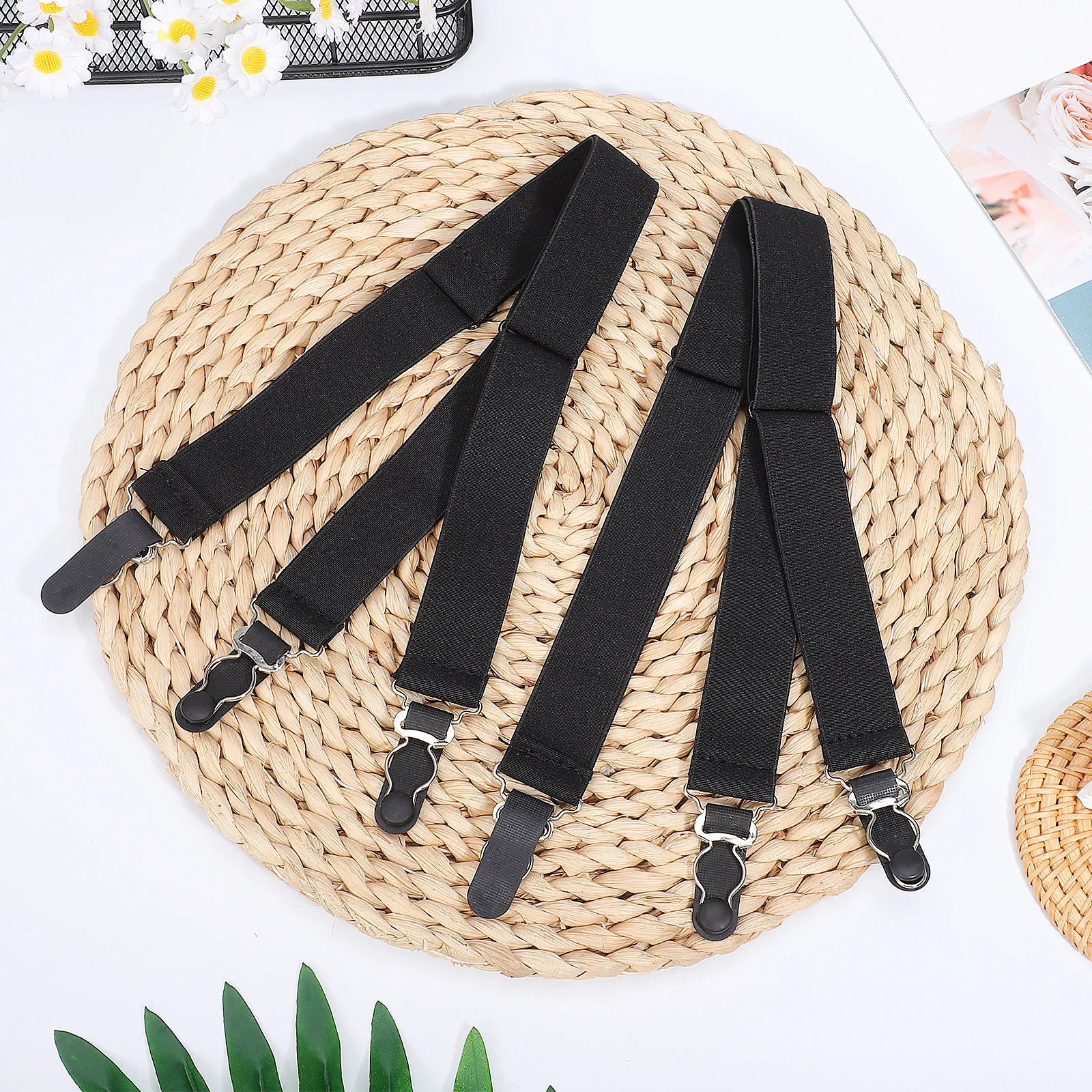 Giarrettiera per camicia in nylon nero metallo 65x2 5 cm calze elastiche regolabili con fibbia a becco d'anatra equipaggiamento protettivo da donna