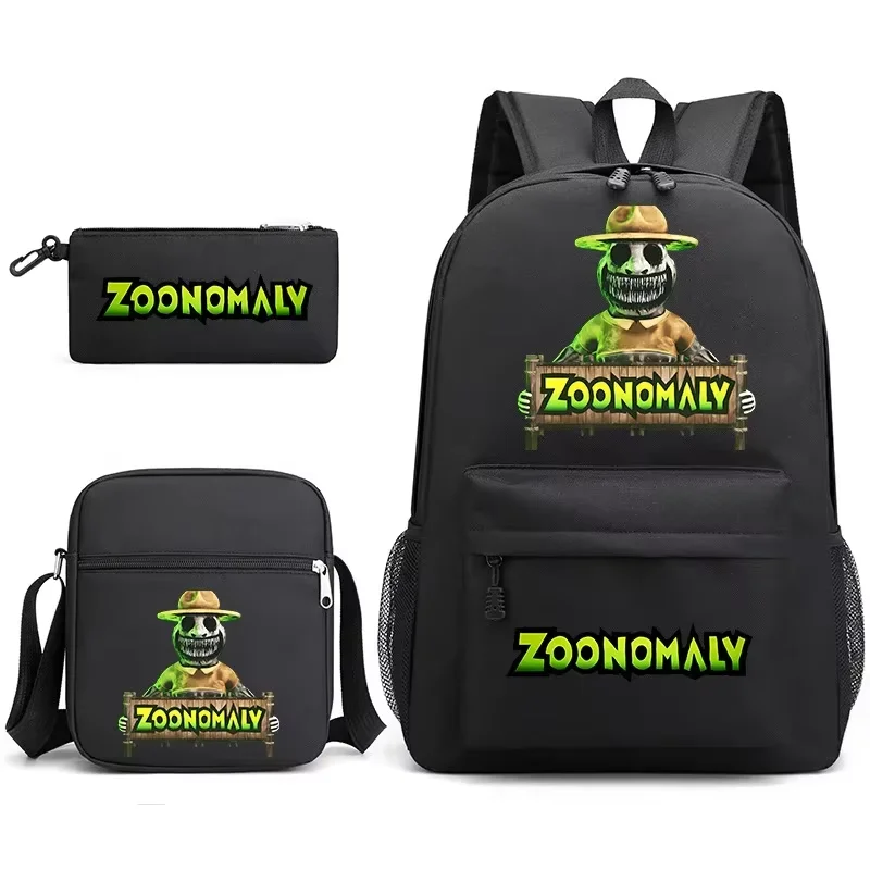 Monster Cowboy Character Print 3 In 1 Backpack Set School Bag Kit For Boys Girls Teens Large Capacity Student Travel Rucksack