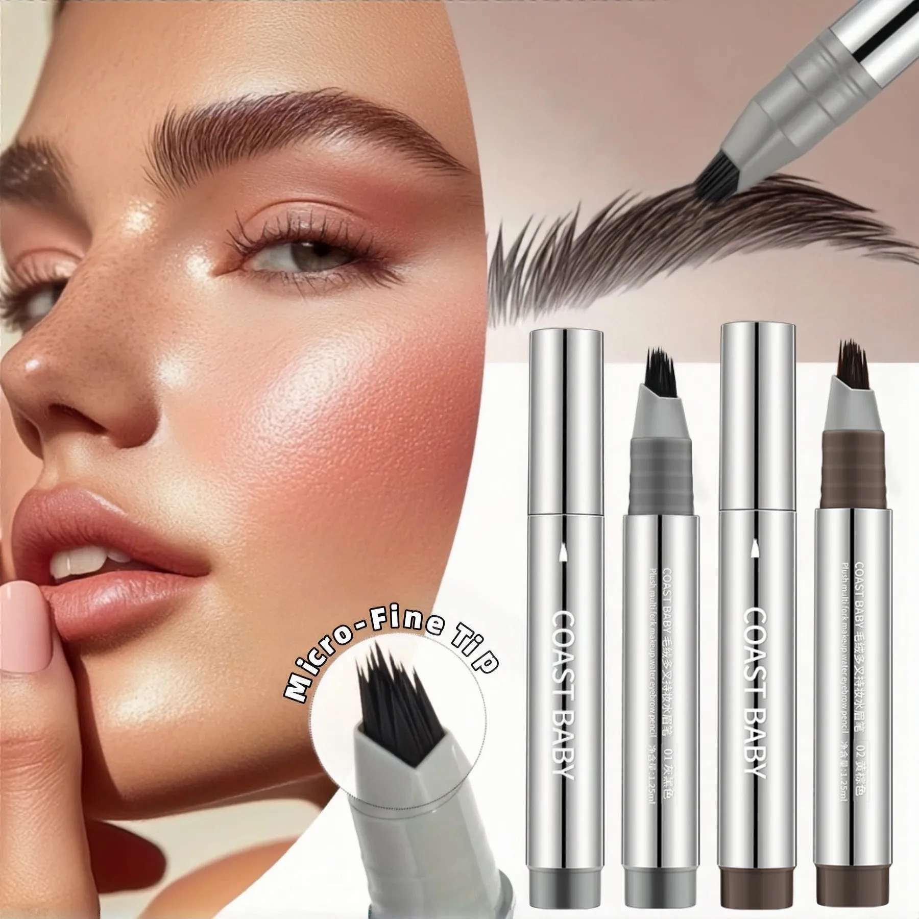 Multi-Prong waterwenkbrauwpen - Microblading-effect, ultrafijne slag van 0,1 mm, waterdicht, langdurig, natuurlijke haarachtige wenkbrauwen