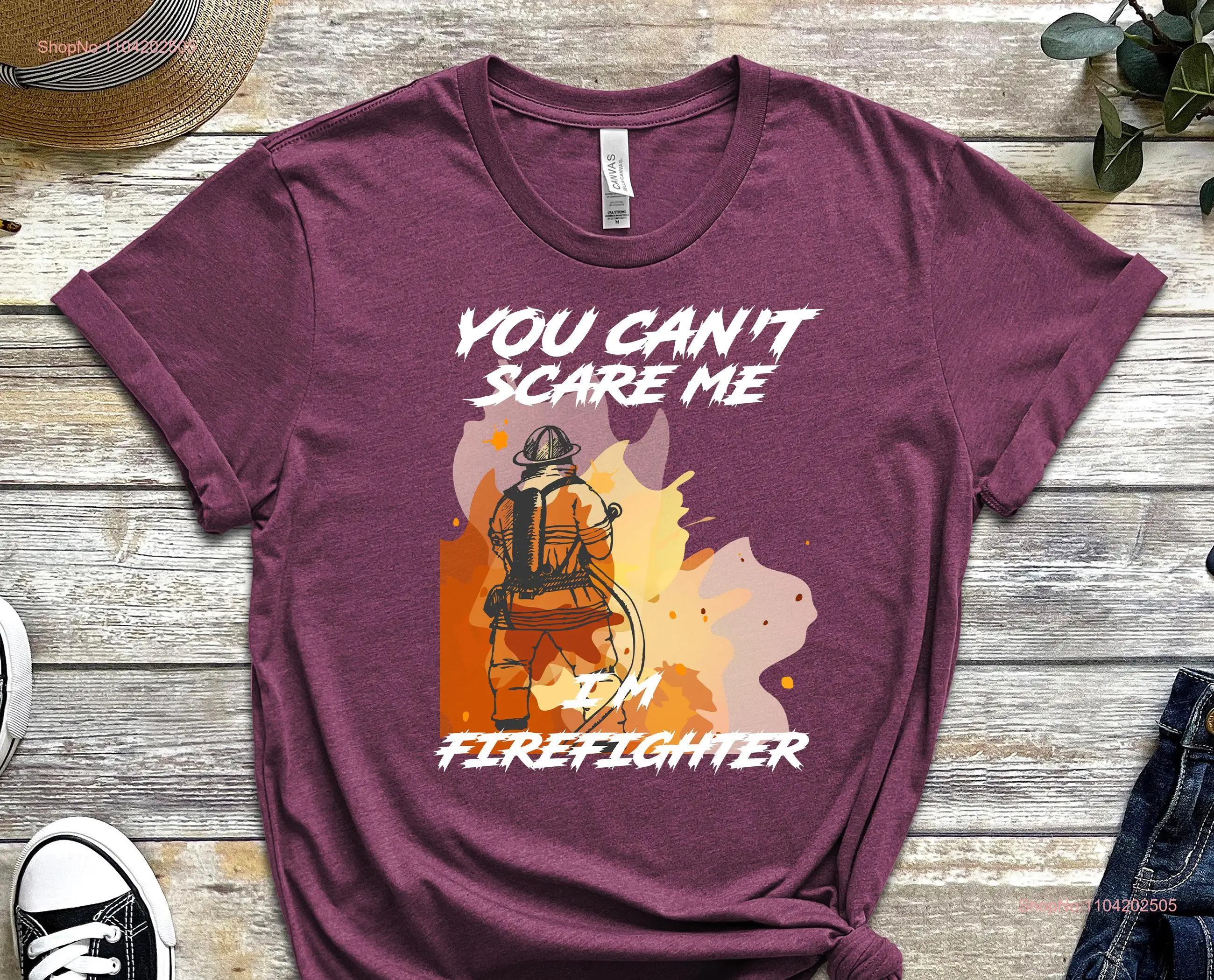 Fearless Firefighter T Shirt Flame Defender Braving the Blaze Lifesaver Courage in Uniform long or short sleeves