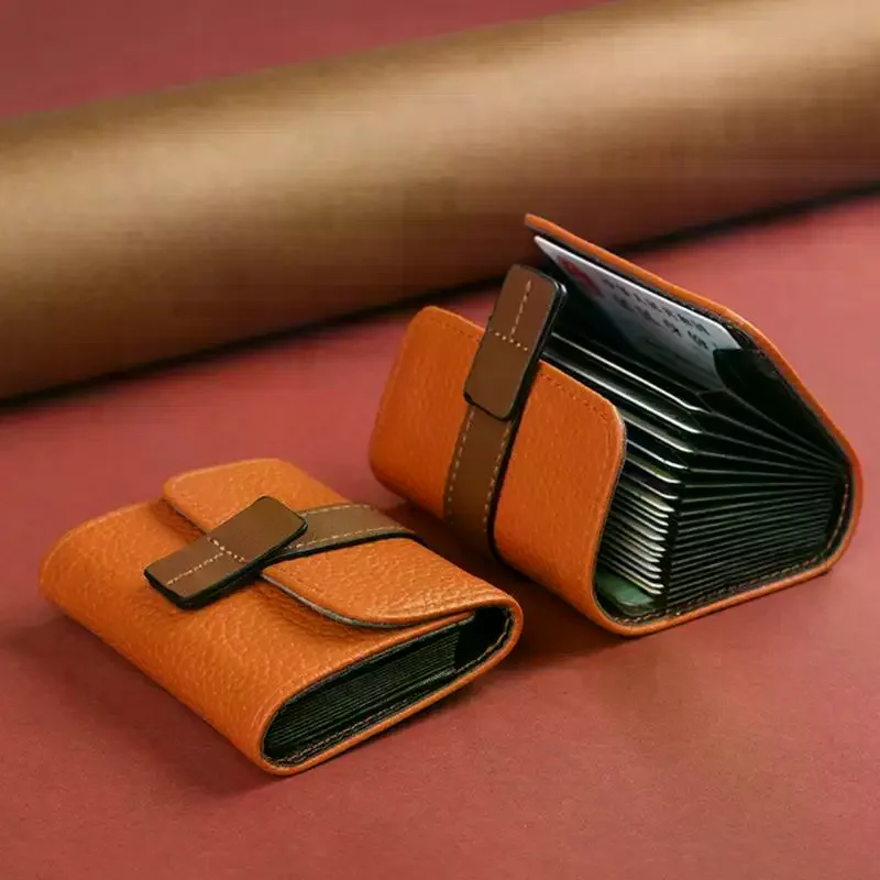 Pebbled PU Leather Card Holder Multiple Slots Secure Buckle Closure For Daily Use Business Travel Slim Card Organizer