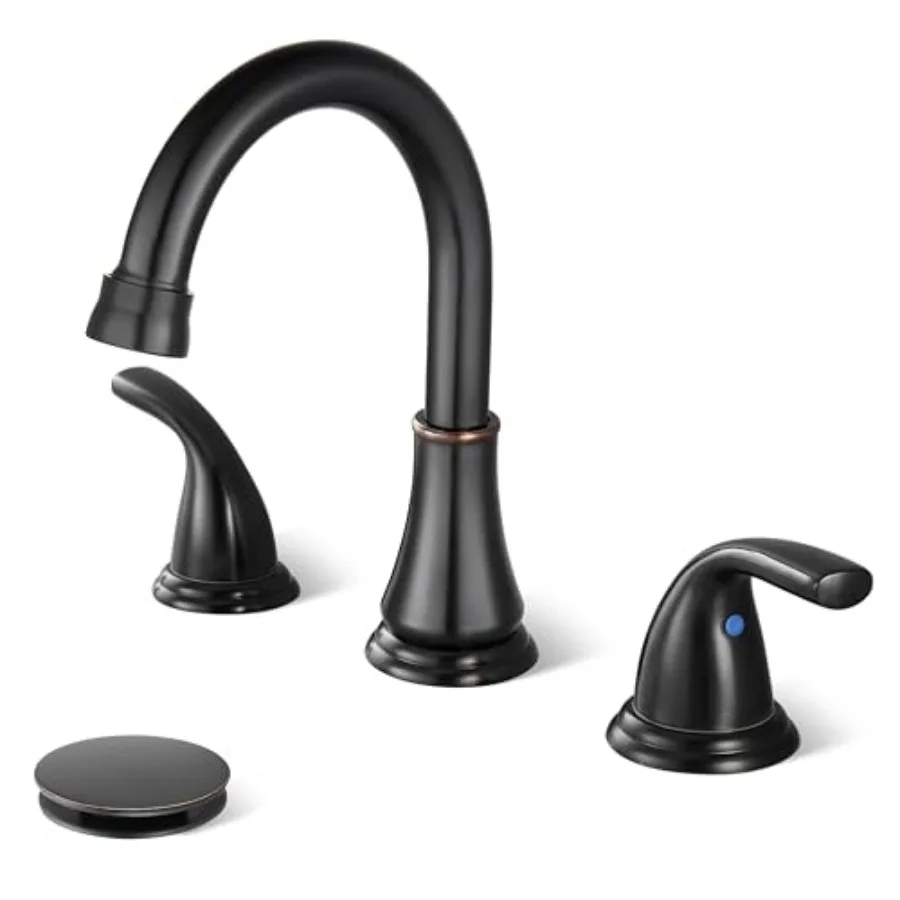 

Widespread Bathroom Sink Faucet Deck Mounted 3 Hole 8 inch Bathroom Vanity Faucet 2 Handles Basin Mixer Tap with Pop up Drain