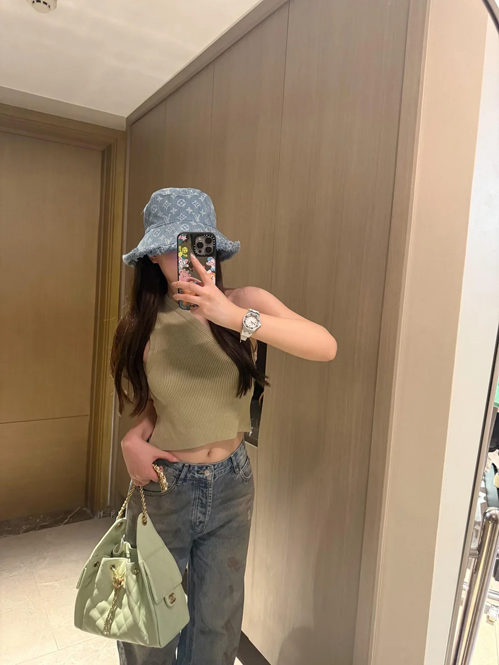 Retro Faded Rivet Leather Pocket High Waist Straight Leg Denim Jeans Women's Loose Wide Leg Pants Long Trousers Autumn Cotton