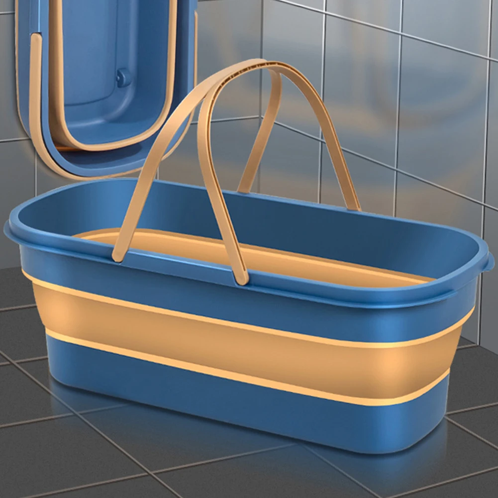 

Flat Mop Cleaning Bucket Foldable Space Saving Basket with Handle Rectangular for Outdoor Garden Camping Fishing