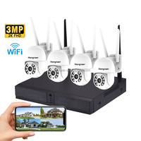 Hongnaer 3MP 4CH NVR Home Network Video Recorder Security PTZ CCTV Camera Set Kit System ICSee WiFi Wireless Surveillance System