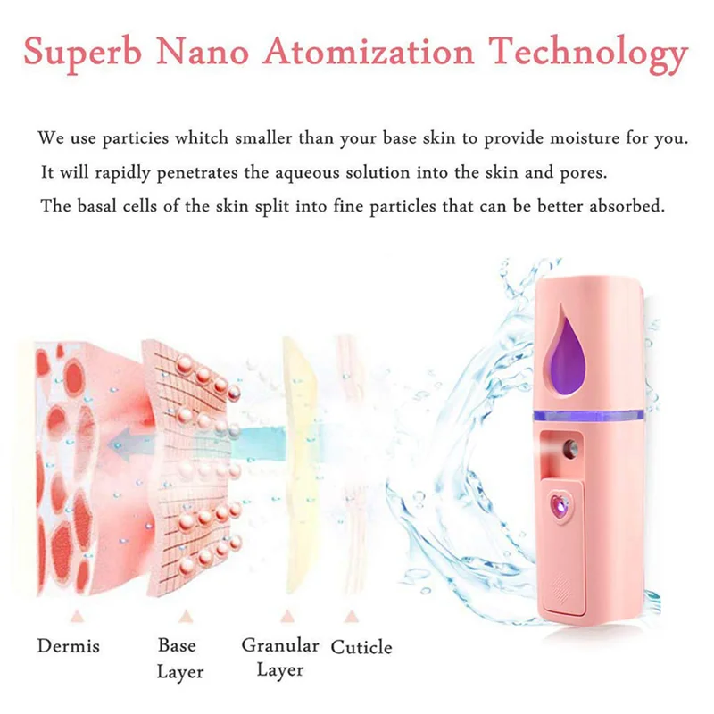 A97G 6X Portable Nano Facial Mister Mini Facial Steamer Atomization Eyelash Extensions With Mirror Pink