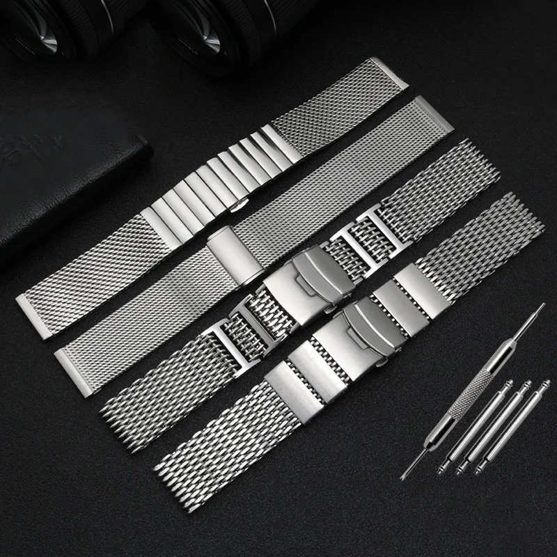 20/22/24mm Steel Dive Shark Mesh for Milanese Watch Bracelet Strap Band Weaving Double Snap Strap for Breitling Omega