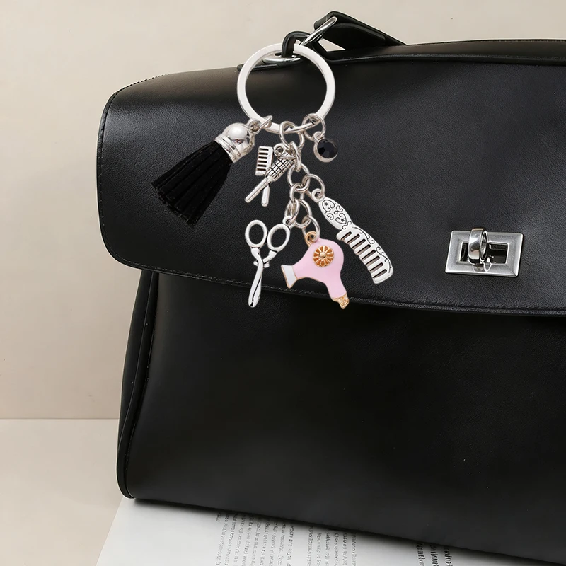 [J] Cute Comb Scissors Hair Dryer Car Key Chain Barber Hairdressers Hair Stylist Keychain Pendant For Backpack Purse