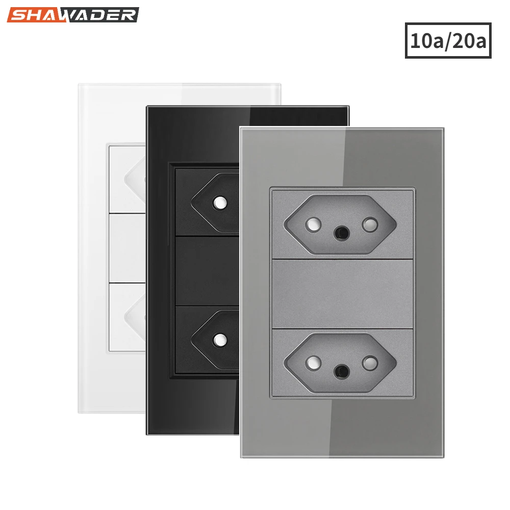 Shawader Brazil Standard 10a 20a socket 118mm Tempered Glass Panel BR Wall Outlet Electric Plug  Home Office Kitchen