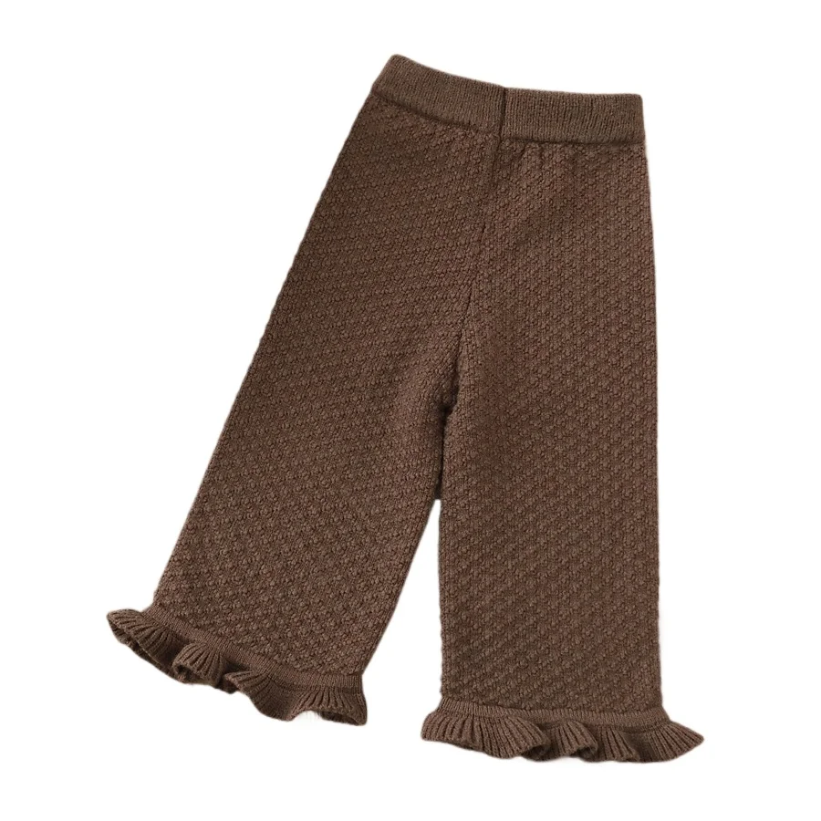 Winter Kids Knit Pants Wide Leg Woolen Trousers Girls Clothes Warm Cozy Loose Fit Toddler Knitwear Children Stretchy Long Pants