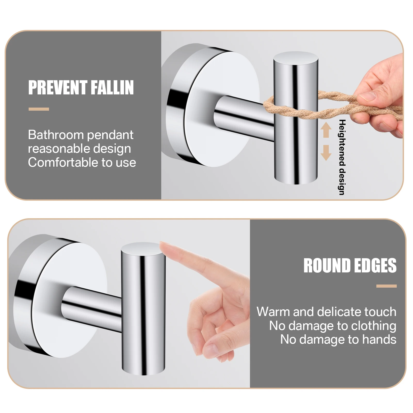 2Pcs Polished Bathroom Towel Hooks Stainless Steel Coat Robe Hook Wall Hanger with Screws Towel Rack Hang Hook for Kitchen Hotel
