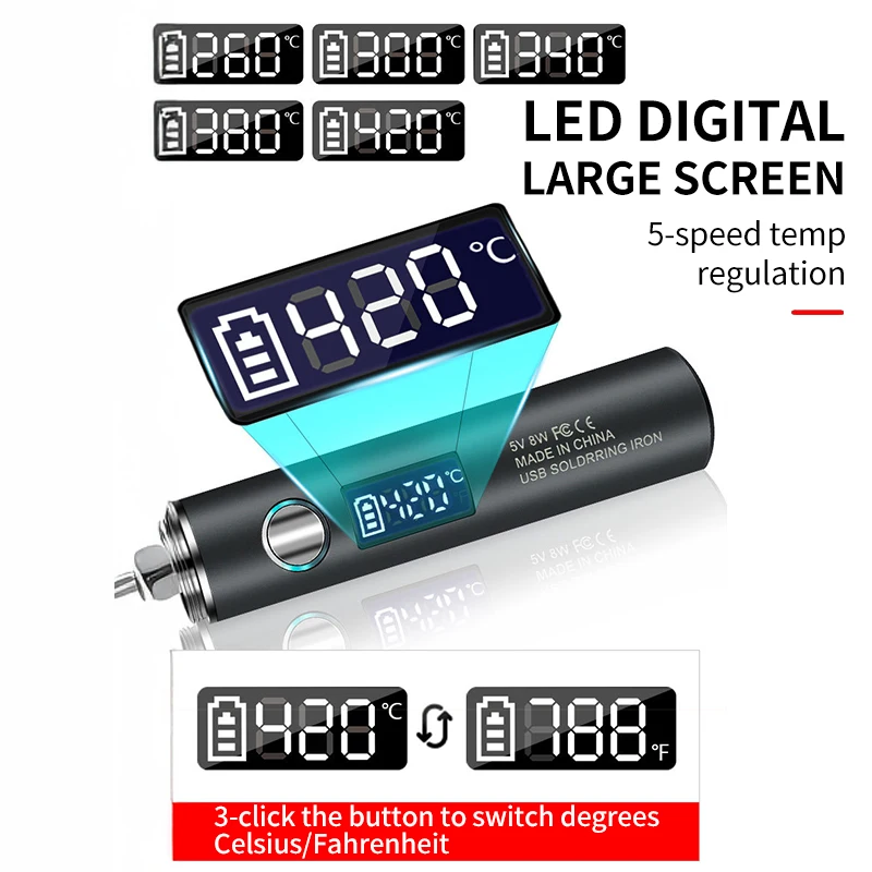 LUXIANZI USB Display Digitale Saldatore Saldatore Tipo C Ricaricabile Riparazione Strumento di Saldatura Penna per Saldatore Elettrico Senza Fili