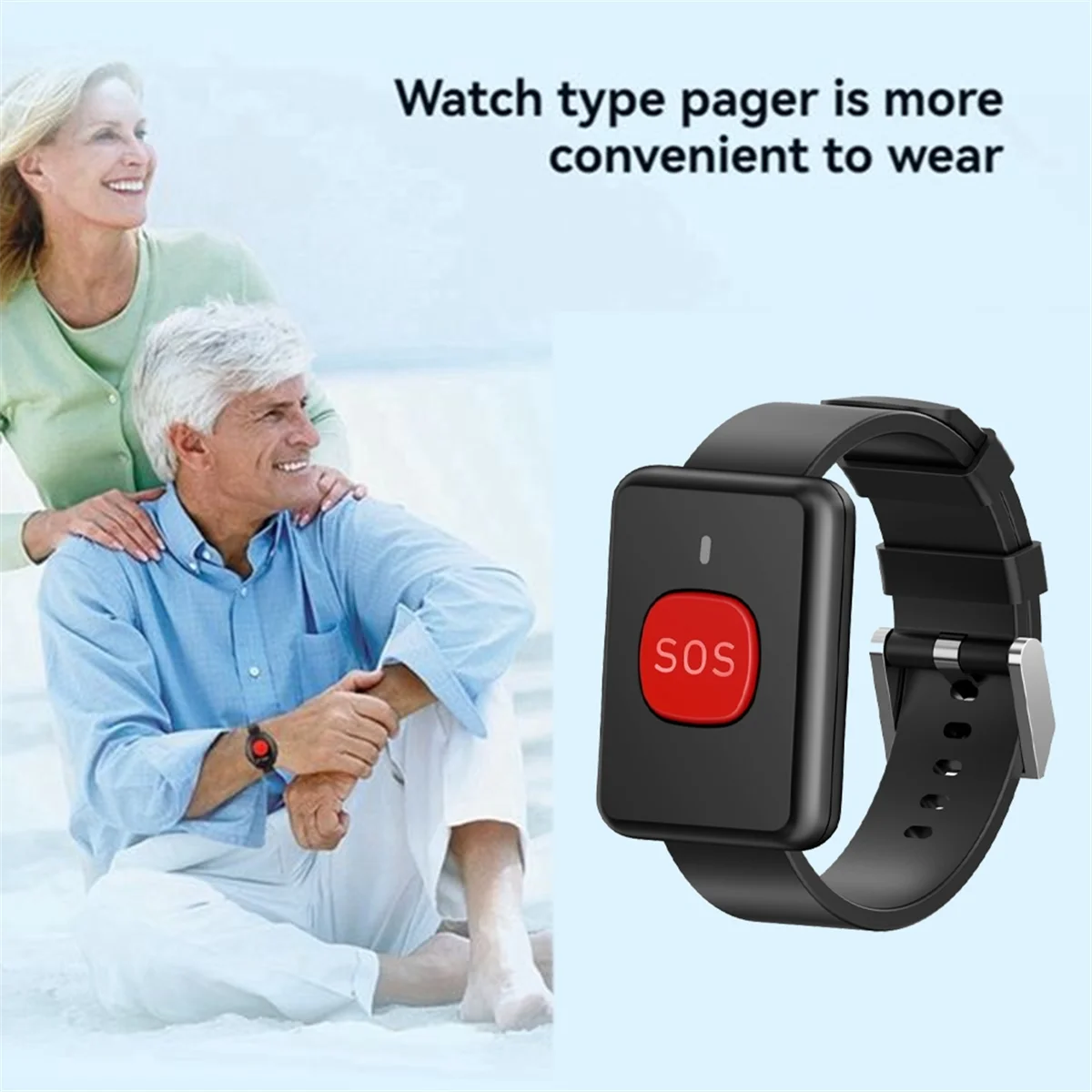 SMIEA 433.92MHz Wrist Watch Call RF RC Transmitter Watch Call Button Wireless SOS Emergency Button for the Elderly Black