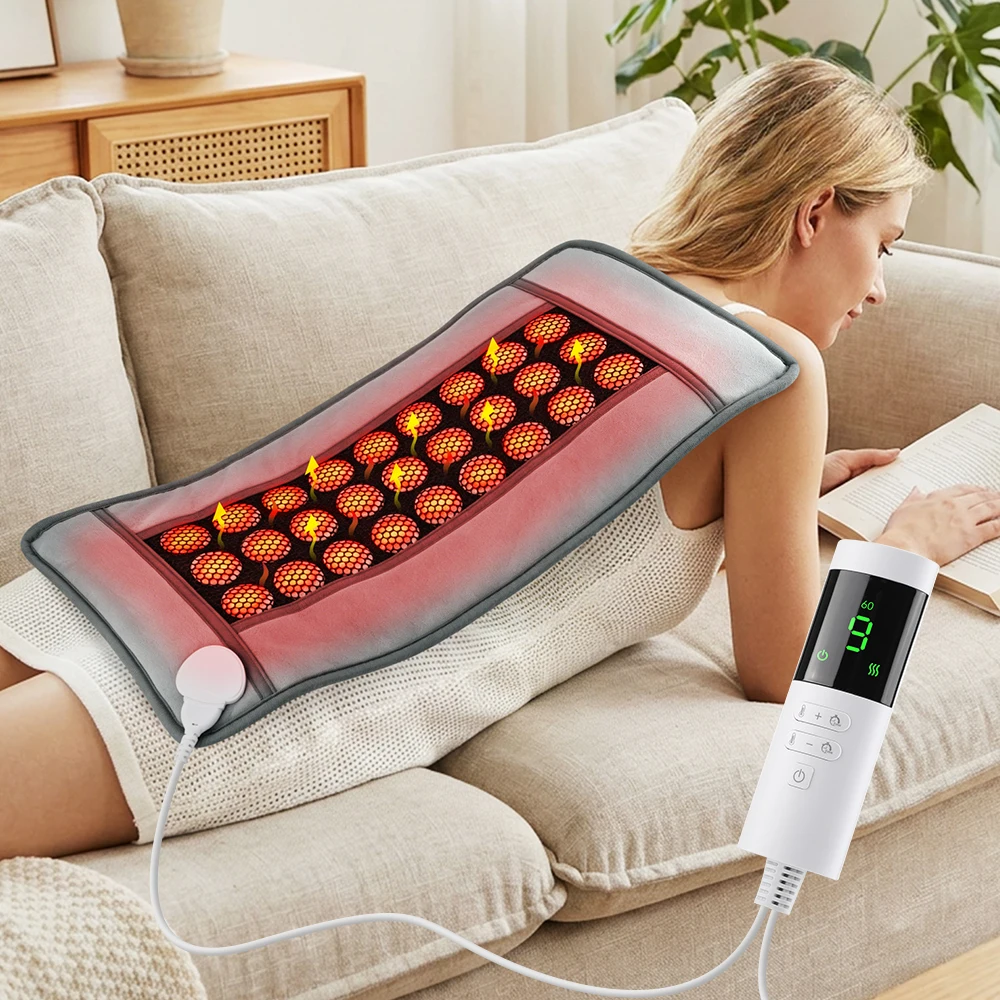 Electric Heating Pad 9 Heating Levels 4 Timer Infrared Heating Mat Natural Jade Stones Warming Cushion Mat for Back Abdomen