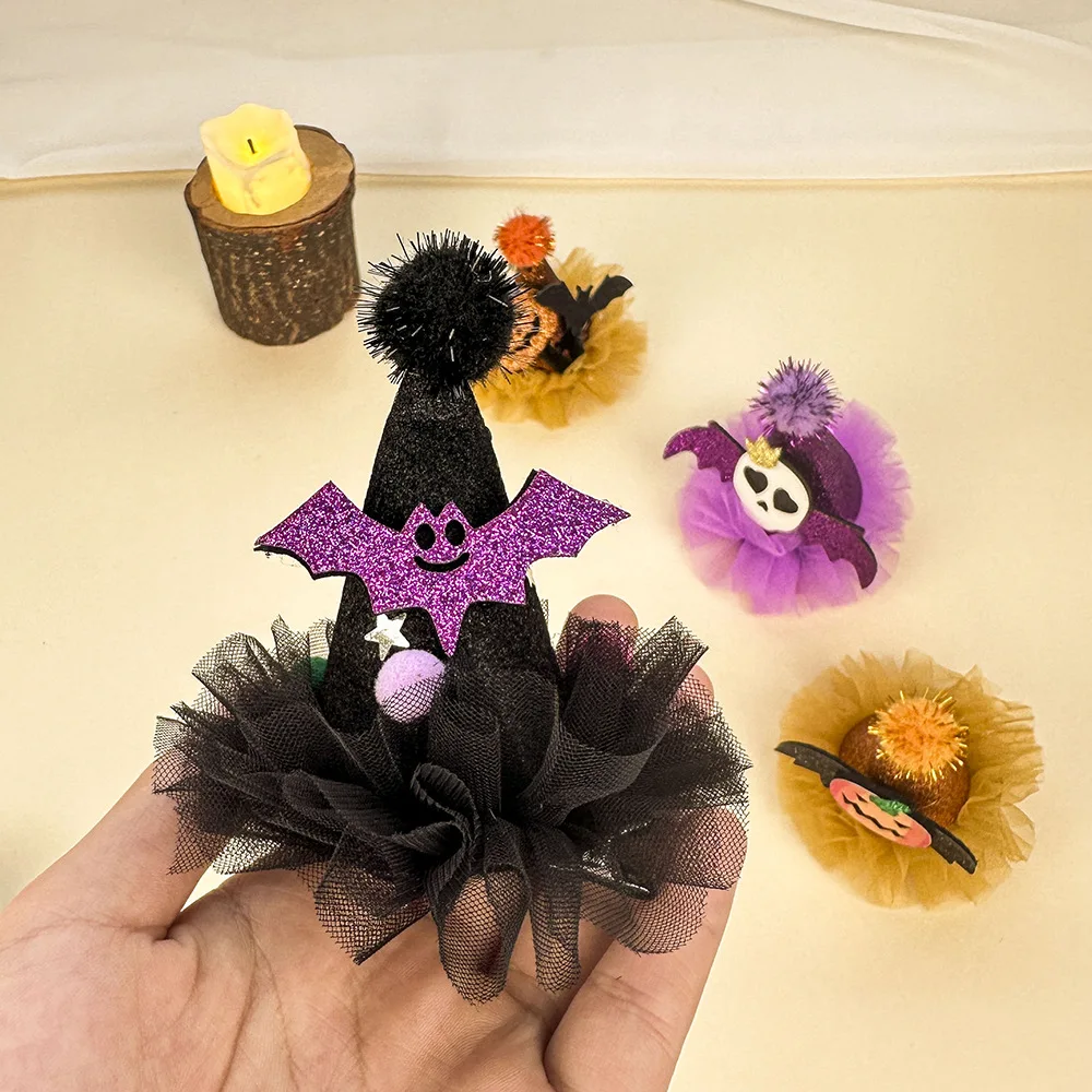 

1 шт. женские заколки для волос на Хэллоуин, забавный дьявол, тыква, летучая мышь для девочек, сетчатая шляпа со скелетом, заколки для волос, высококачественные аксессуары для волос