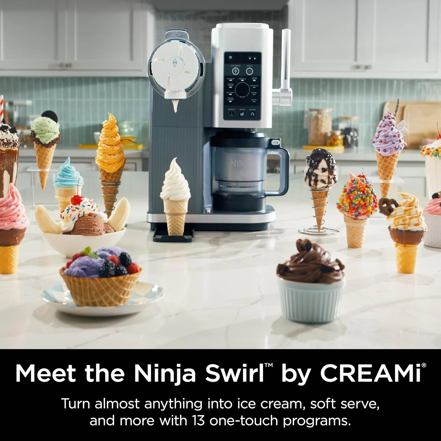 Ice Cream and Soft Serve Maker, Sorbet, Milkshake, Frozen Yogurt, Low Calories Program & More, 13-in-1, Soft Serve Handle