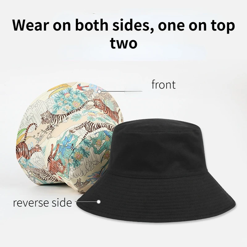 Tiger Men Bucket Hat XL 60-63cm Summer Sunscreen Sun Hat Large Bob Reversible Women Panama Couple Fisherman Cap