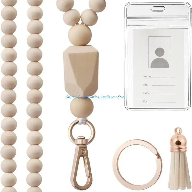 

Badge Card Holder and Beaded Lanyard Set for Women Beads Lanyard with Clip