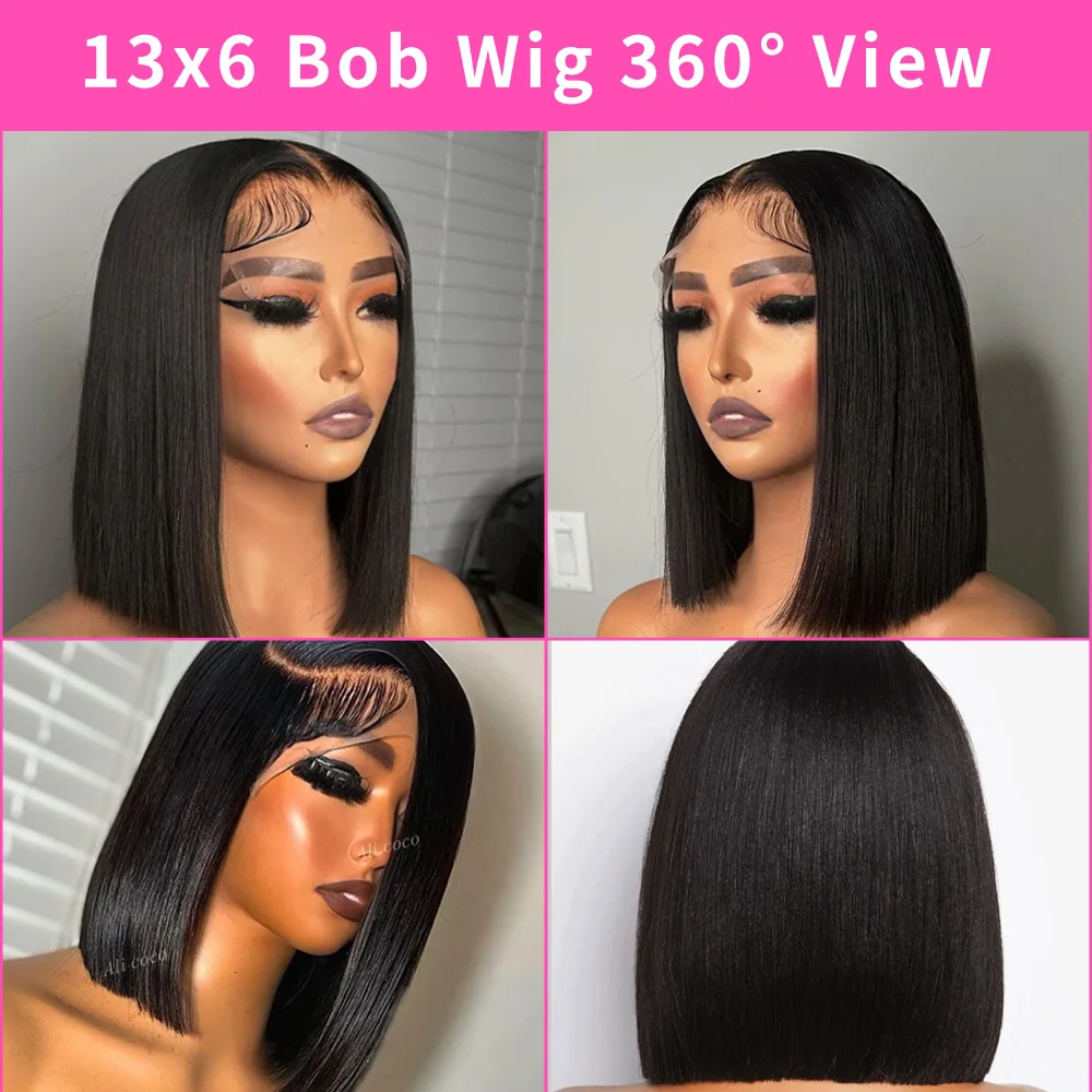 Straight Short Bob Wig Human Hair Pre Plucked 13x6 Full Lace Frontal Wigs Natural Black Short Human Hair Bob Wig With Hairline