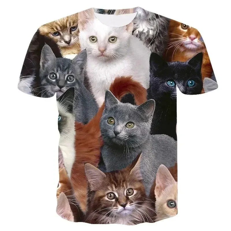 Fashion 3D Exquisite Harajuku Print Men and Women Round Neck Short-Sleeved Top Summer Persian Cat Chinchilla Cartoon Fun T-shirt