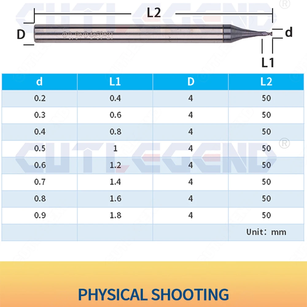 Mikro-Hartmetallfräser 0,2 0,3 0,4 0,5 0,6 0,9mm Mini Kleiner Durchmesser Mikro-Kugelfräser R0,15-R0,45 CNC-Werkzeug – Detail 7
