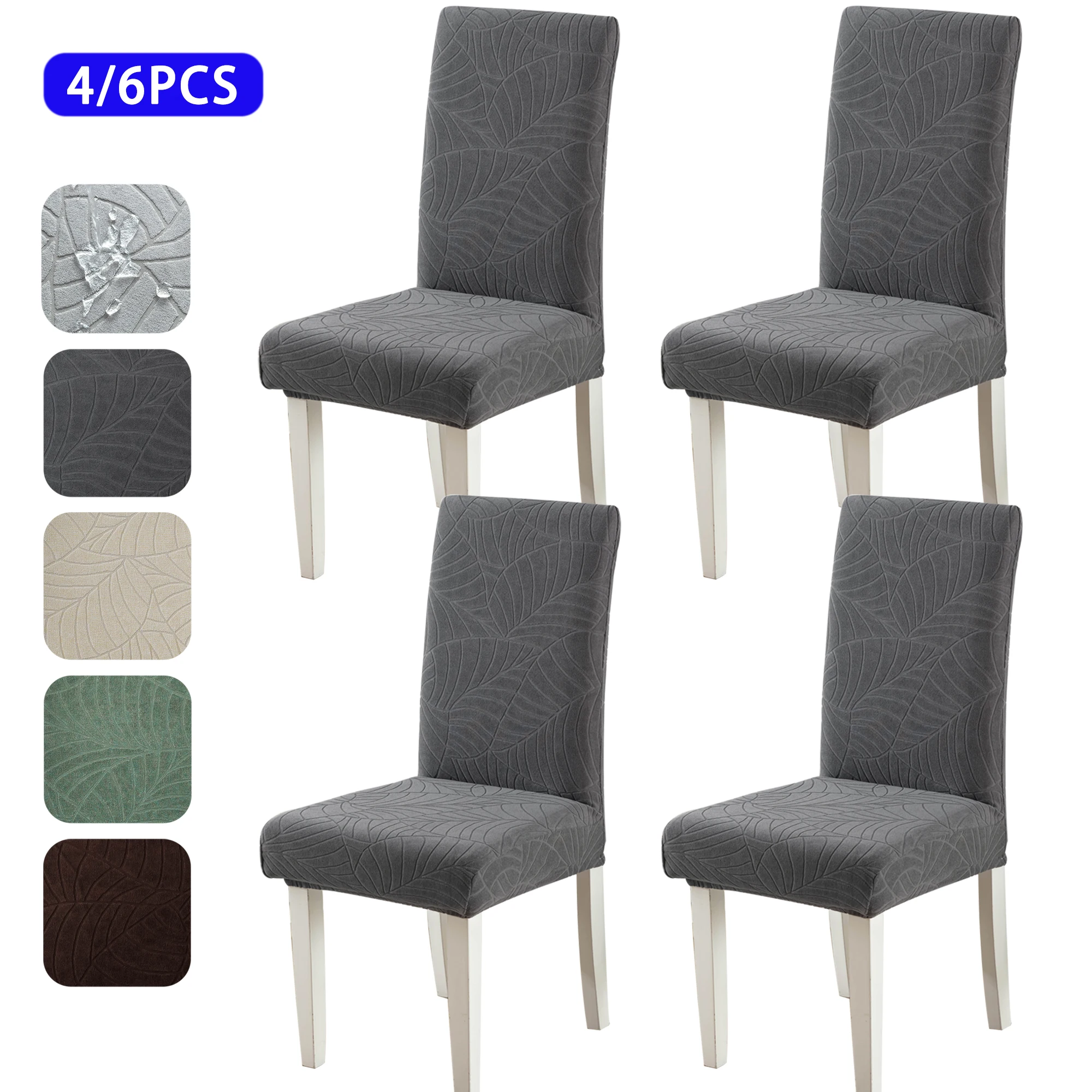 

4/6pc Jacquard Chair Cover Splashproof Leaves Pattern Chair Slipcover Polyester Fabric Chair Cover for Hotel Dining Room Banquet