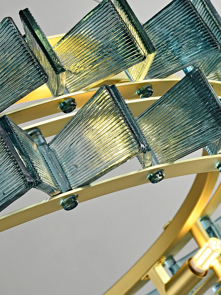 Żyrandol LED ściemnialny, okrągły, szklany, w kształcie motyla, w kolorze bursztynowo-niebieskim, do jadalni, wiszący, dekoracyjny, oświetlenie wewnętrzne, nowoczesny.