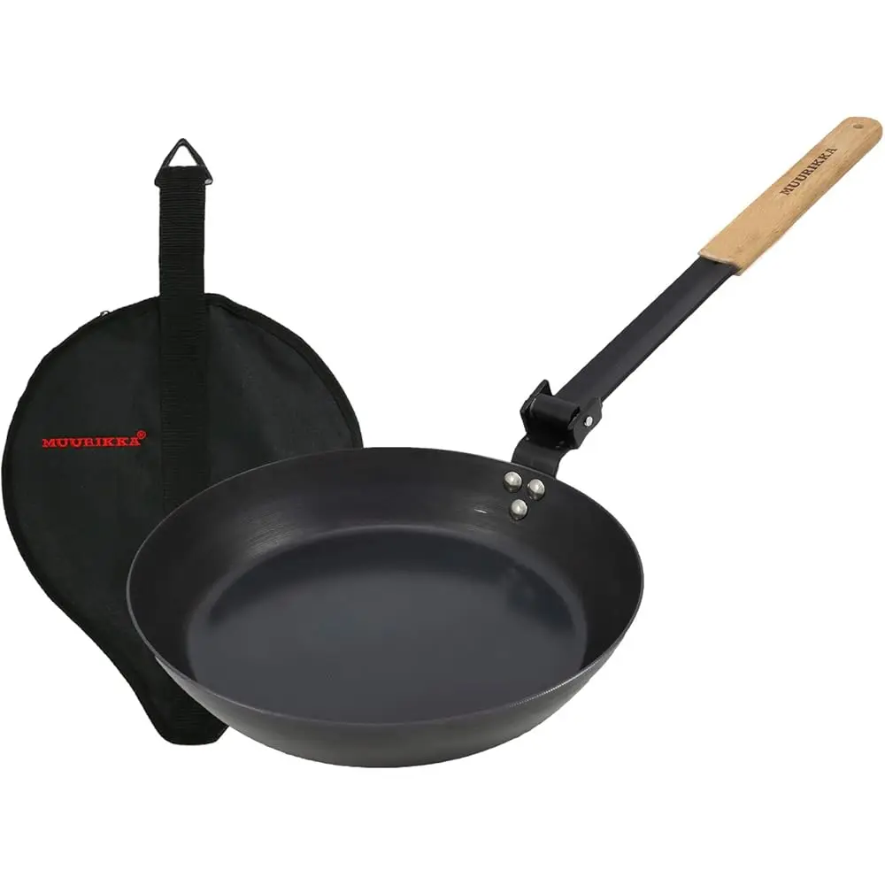 

Folding Campfire Frying Pan With Protective Bag For Hiking And Camping - Use On An Open Fire Or Barbeque Grill