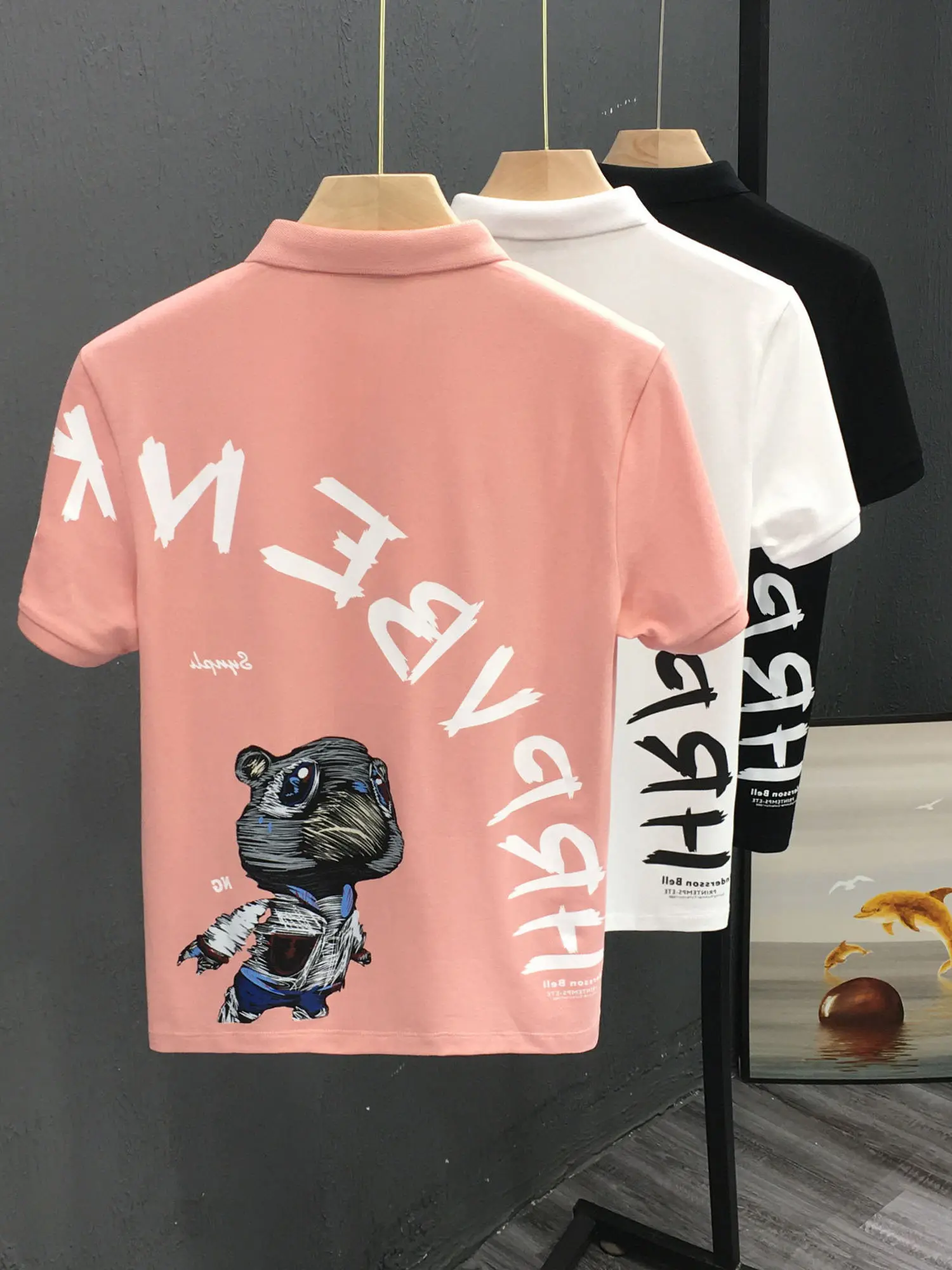Cartoon Collar  Shirt Men's Short Sleeve Summer New Style Trendy Brand Youth Half Sleeve Men's High End  T-Shirt