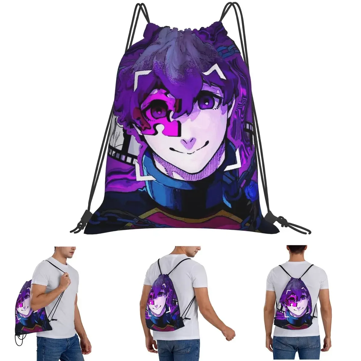 

Рюкзаки с синим замком в стиле аниме, повседневные портативные карманные спортивные сумки на шнурке, сумки для книг для студентов-путешествий