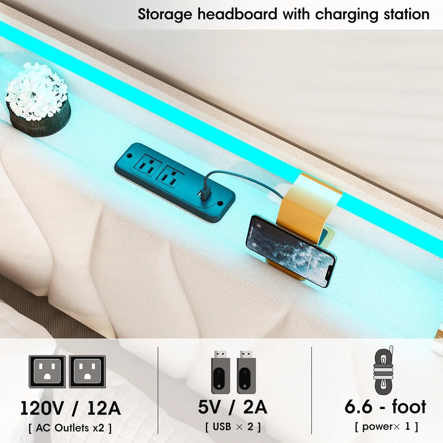Vabches Lift Up Twin Size Bed Frame with Storage Headboard Upholstered Platform Bed Frame w Charging Station&LED Light Bedroom image 6