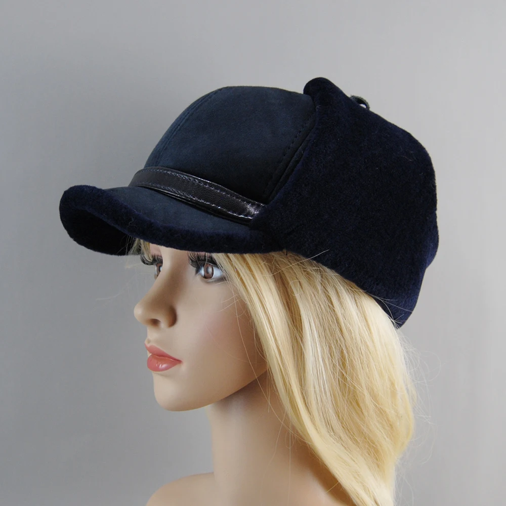 High Quality 2026 Winter Leather Hat Men Fur Lamb Wool Warm Thick Earflaps Bomber Hats Men's Baseball Cap Russian Hat