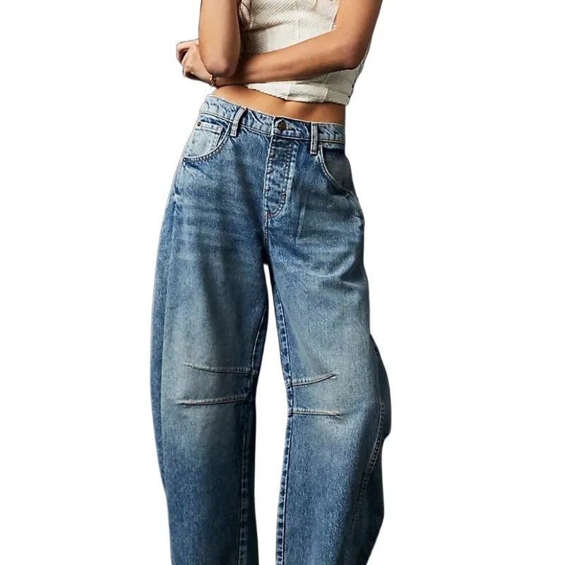 

Fashion Casual Women's Loose Wide-leg Pants Low-rise Washed Denim Pants