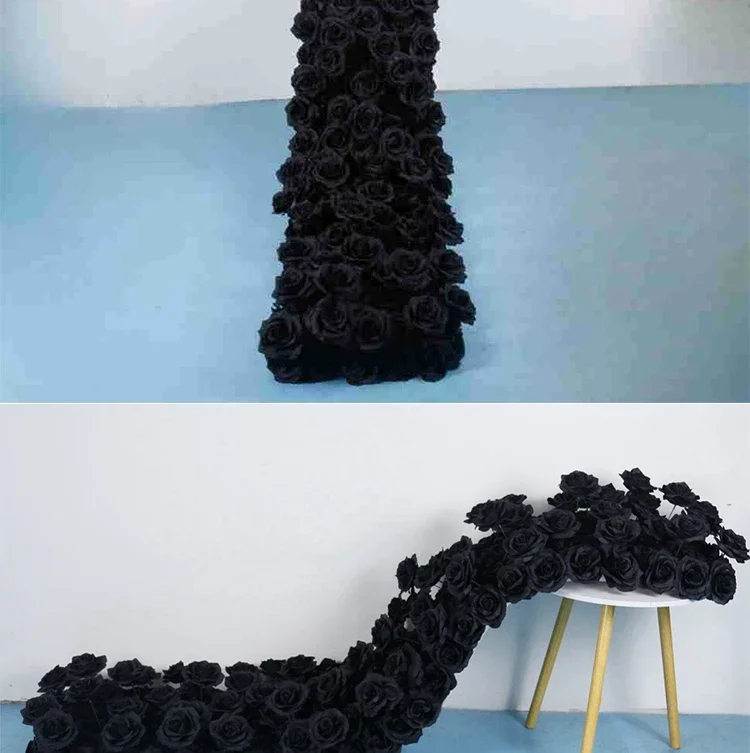 Schwarze Künstliche Blumenreihe Tischläufer Sofa Boden Blumenarrangement Hochzeit Hintergrund Dekoration Blumen Party Bankett Event Requisiten – Detail 9