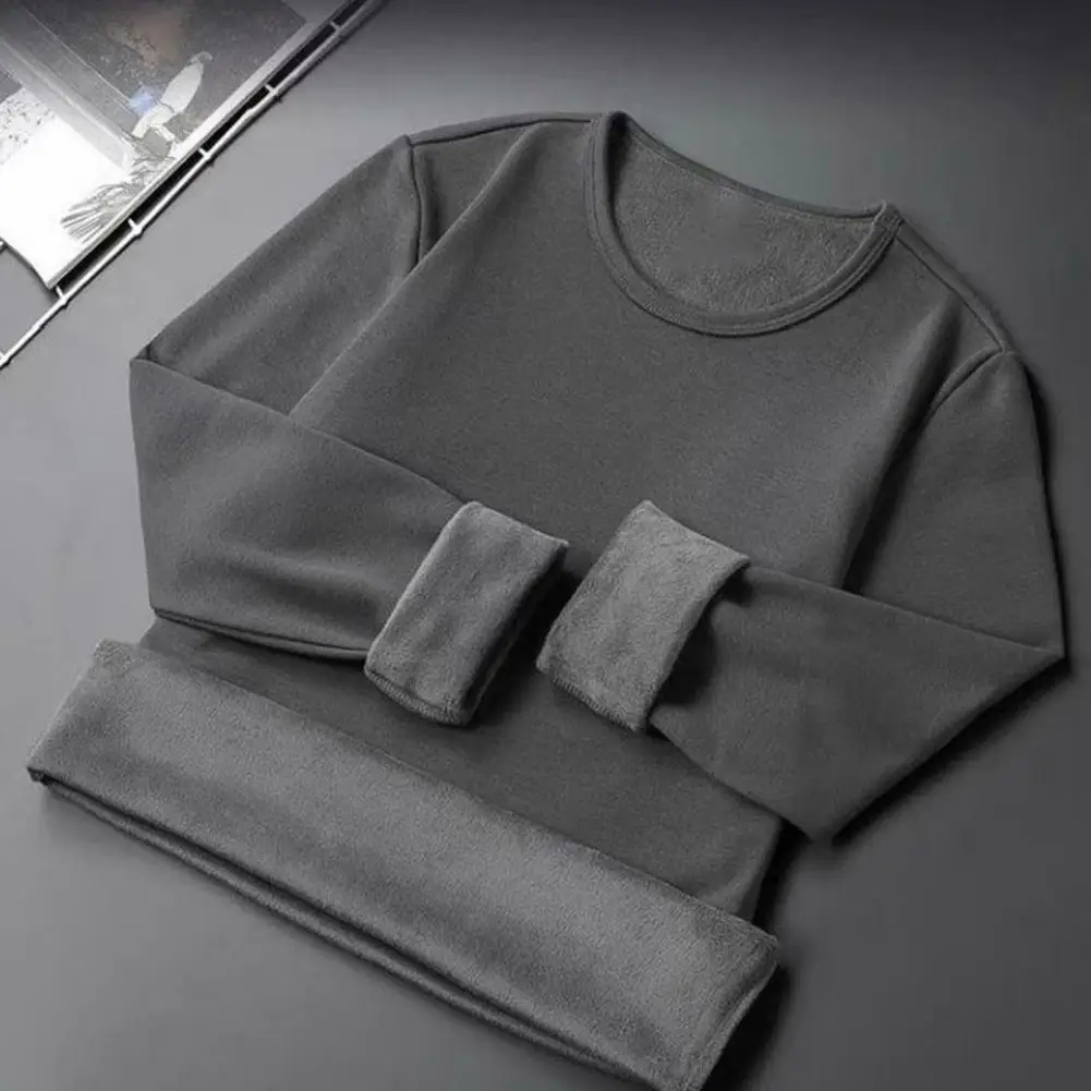 2026 Men Fleece Lined Pullover Crew Neck Base Layer Shirt Warm Thickened Long Sleeve Tee Shirt for Winter Autumn Sports Street W