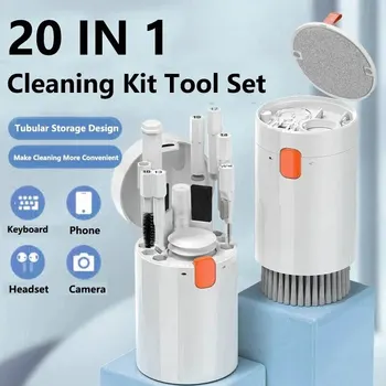 Kit de nettoyage 20 en 1, brosse pour clavier d'ordinateur, écouteurs, stylo de nettoyage d'écran, outils de nettoyage de bouteilles en Spray, ensemble d'extracteur de capuchons de touches