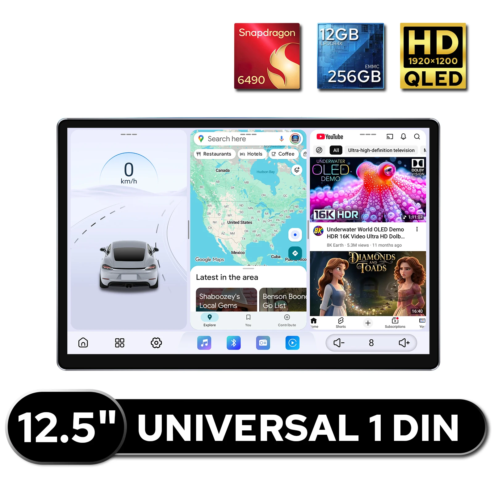12.5 Inch Universal Android Car Radio 1920*1200 12GB+256GB Dual Bluetooth Built-in HDMI In/Out USB Type-C Stereo Sound System