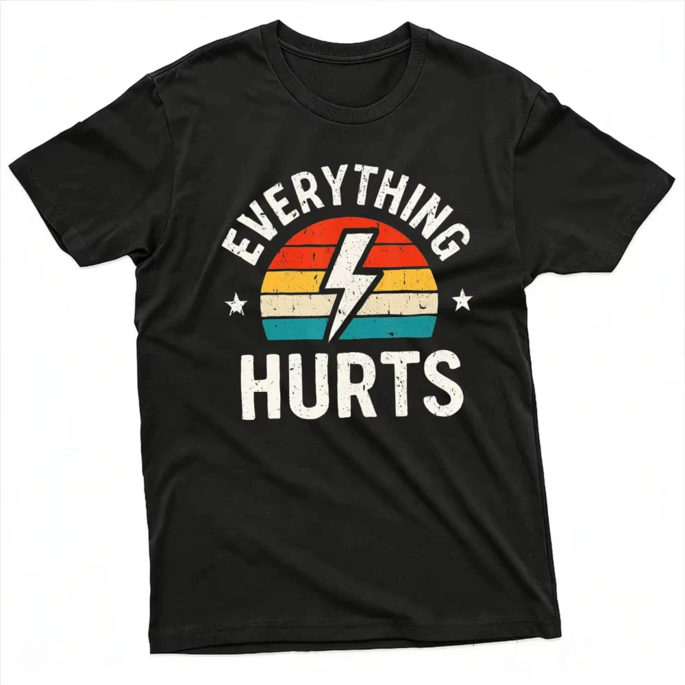 Everything Hurts Lightning Bolt Graphic T-Shirt Casual Short Sleeve Funny Retro Casual Daily Wear Novelty Gift Tops For Men