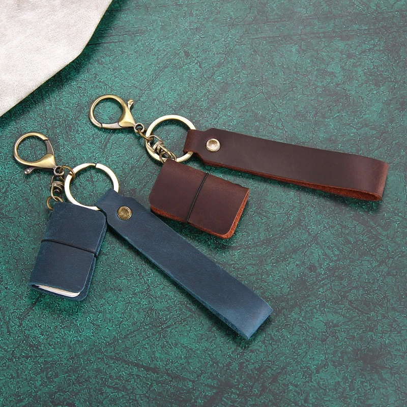 Custom Name Mini Travel Notebook Keychain Crazy Horse Leather Journal Pendant Bag Charm - view 2
