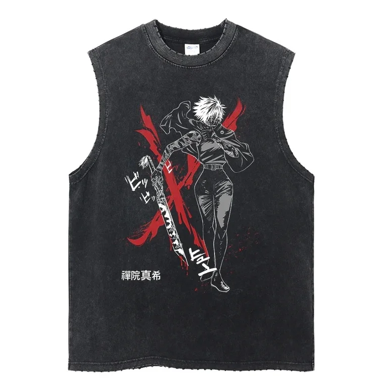 

Jujutsu Kaisen Japanese Anime Printed Washed Vest for Men and Women Retro Oversized Ventilate Summer Tank Top Street Wear