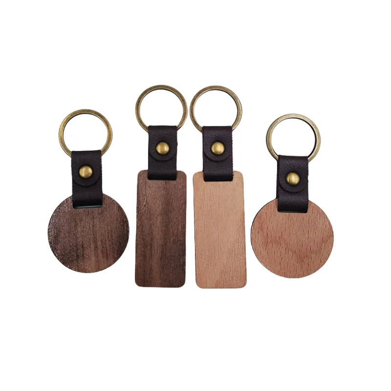 Black Walnut Round Keyring Pendant Fashion Rectangular Blank Keychain Accessories High Quality Wooden Label Key Chains for Women