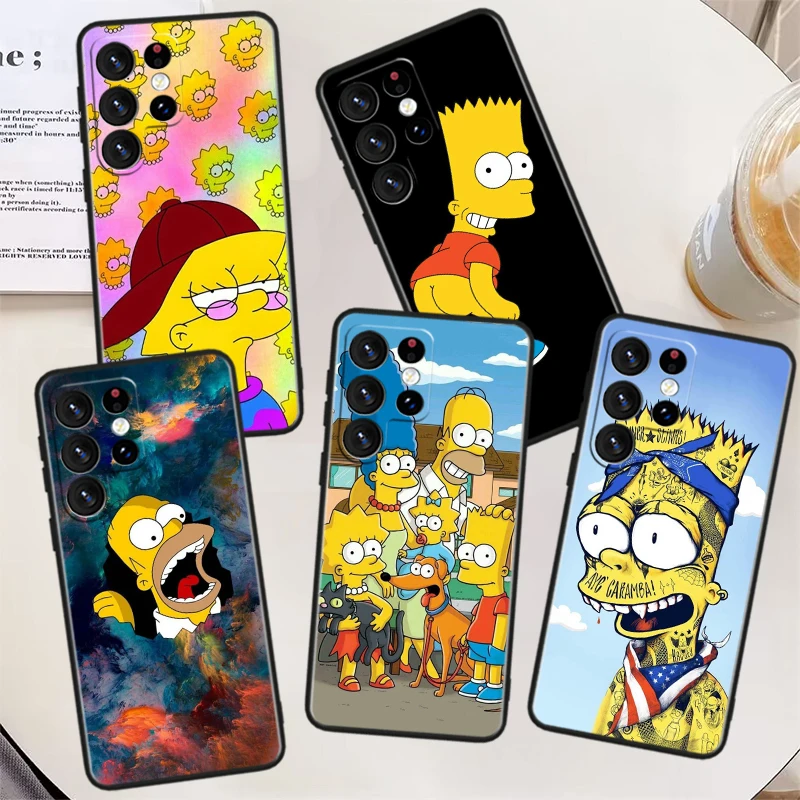 Disney Simpson Family Phone Case For Samsung Galaxy S23 S22 S21 Ultra S20 FE S10 S10e S9 S8 Plus Lite Black Soft Cover