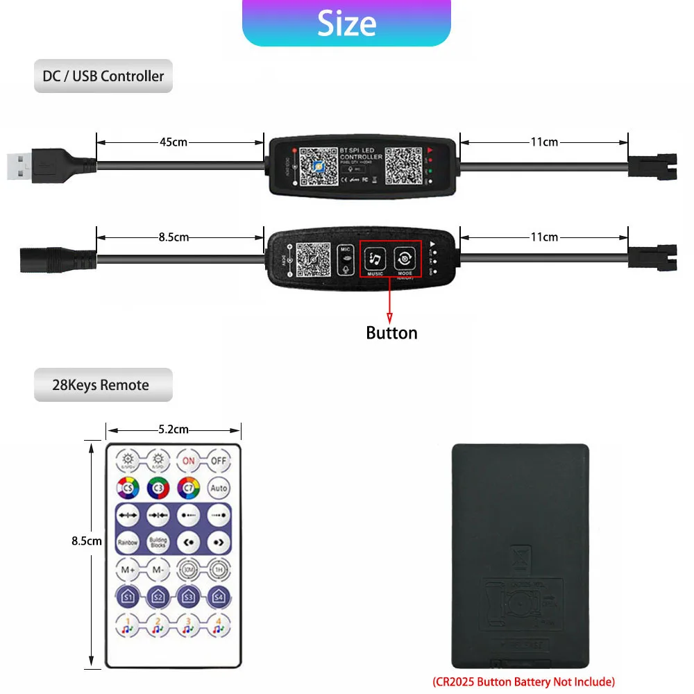 WS2812B Matryca Indywidualnie adresowalny ekran panelu LED WS2812 48/64/256 pikseli Moduł LED Światło USB Kontroler Bluetooth/WIFI