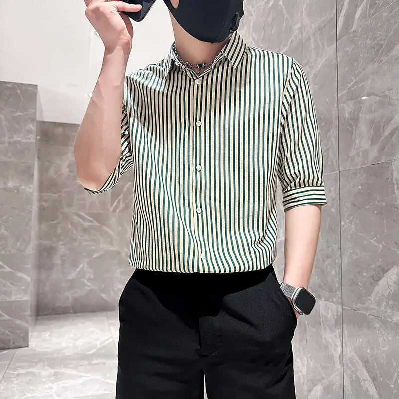 

Мужская приталенная рубашка в полоску с V-образным вырезом, на пуговицах, из хлопка и полиэстера, размер XS, для молодежи, деловой/повседневный стиль