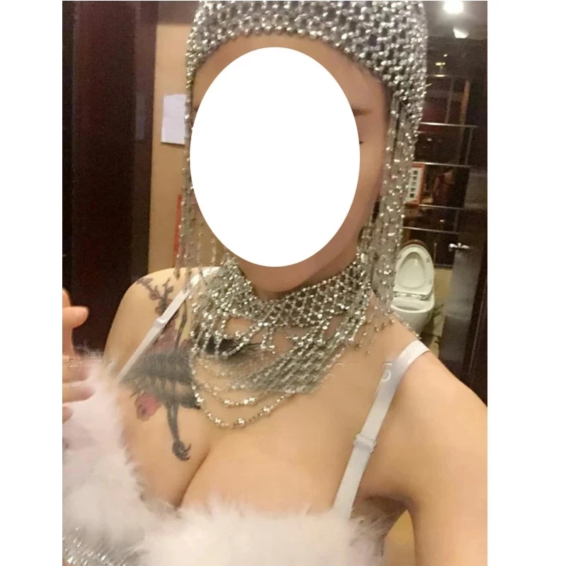 Modern show  Singer Dance Rhinestone Chain Wig Headdress Headgear Tassel Flashing Diamond Rave wigs