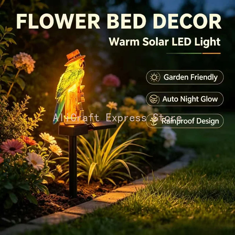 Parrot Solar Powered Garden Light Rainproof No Wiring Outdoor Lawn Pathway Warm Night Ornament