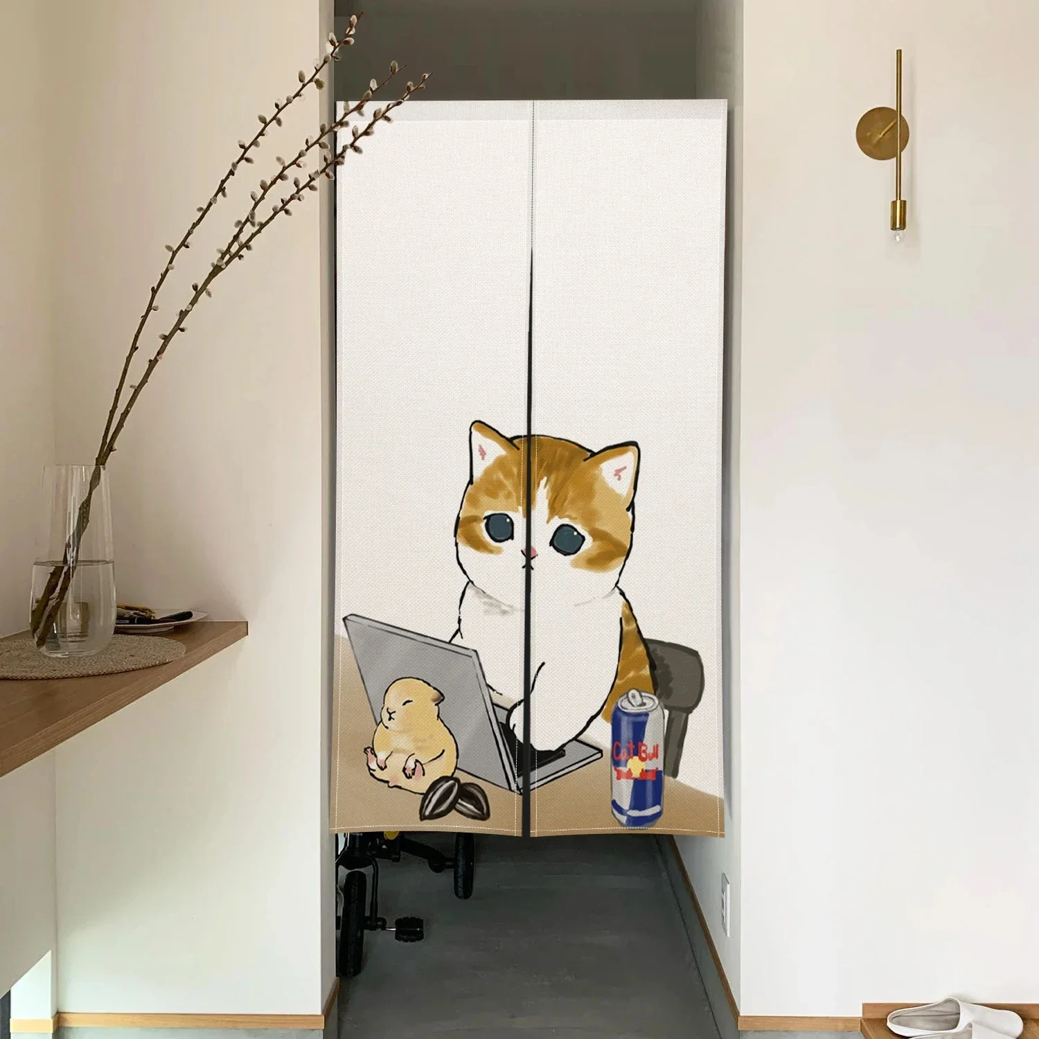 Japanese Door Curtain Noren Cute Funny Cat Drapes Living Room Bedroom Doorway Partition Kitchen Entrance Hanging Half-Curtains